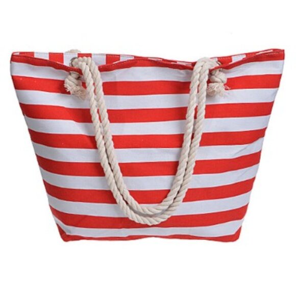 Beachy Striped Tote Bag- Red/White - Rope Handles - NWT - Picture 1 of 7